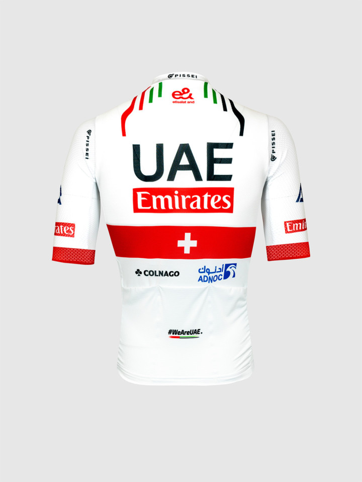 PISSEI: UAE TEAM EMIRATES 2024 MAGISTRALE OFFICIAL SHORT SLEEVE JERSEY SWITZERLAND CHAMPION
